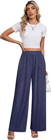 عبوة من 3 سراويل واسعة الساق للنساء مع جيوب، سراويل بيجاما مريحة بخصر مطاطي، سراويل رياضية لليوجا in Kuwait