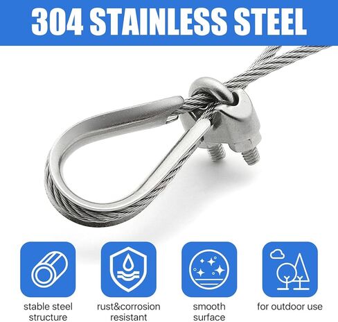 3/16 بوصة مشبك كابلات M5 حبل كليب ، 304 سلك فولاذي مقاوم للصدأ حبل كابل كليب المشبك كشتبان مناسبة لحبل سلك 3/16 بوصة in Kuwait