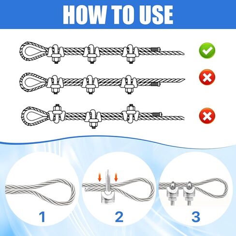 3/16 بوصة مشبك كابلات M5 حبل كليب ، 304 سلك فولاذي مقاوم للصدأ حبل كابل كليب المشبك كشتبان مناسبة لحبل سلك 3/16 بوصة in Kuwait