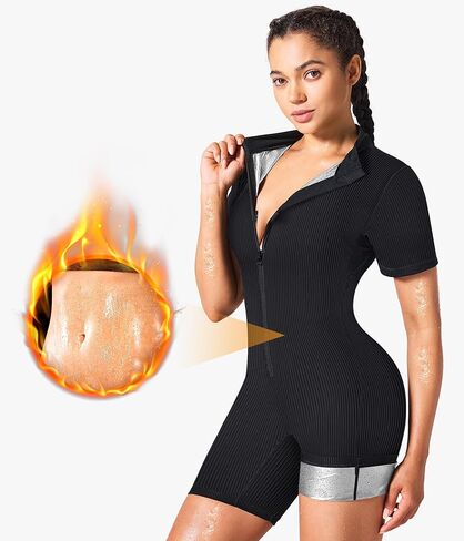 بدلة ساونا لتدريب الخصر من Junlan للنساء، قميص بدلة رياضية مضلع لكامل الجسم in Kuwait