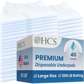 HCS Large Disposable Underpads, 30x36 - USA, Gel Filled, Ultra Absorbent - Medical Chucks Pads Disposable - Adult, Kids, Baby Pee Pads - 300lb, Incontinence Bed Pads Disposable (40, White)