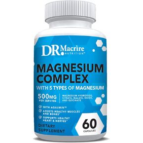 Magnesium Complex 500mg, Magnesium Citrate, Glycinate, Malate, Hydroxide, Oxide, 5 Different Forms of Magnesium for Bones, Muscle, and Energy Support