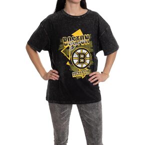 Calhoun NHL Womens Oversized Loose Fit Drop Shoulder Vintage Style Acid Wash Crewneck Short Sleeve T-Shirt