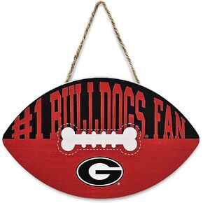 NCAA Georgia Bulldogs Best Fan's Football Shape Sign with Dog Bone Design, Sporty Fence Sign College Football Fan Waterproof Wooden Wall Sign Yard Decor Indoor & Outdoor with Team Logo!