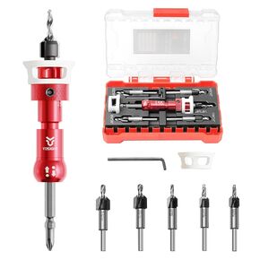 5Pcs High-Speed Steel Countersink Drill Bit Kit - Adjustable Depth Stop Carbide Tipped Countersink Bit, Quick Release 1/4" Hex Shank Screwdriver Bit, Perfect for Woodworking Projects