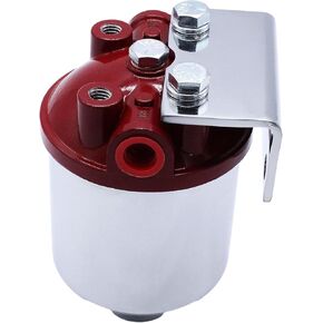 1 Set SHLPDFM Chrome Finish Red Top Single Port Inline Canister Large Fuel Filter Frame 3/8 NPT Inlet Outlet Racing 10 Micron Fits for Ford Rat Hot Street Rod SBC BBC