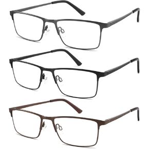 3 Pack Blue Light Blocking Reading Glasses Men Readers Anti Glare UV Lightweight and Sturdy Full Frame Metal Spring Hinge Eyeglasses 1.75+