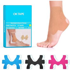 OK TAPE Precut Kinesiology Ankle Tape, 10 Pcs, Pain Relief, Prevent Ankle Sprain, Provide Support for Ankle Ligament, Elastic Athletic Tape, Breathable K Tape for Daily use - Blue