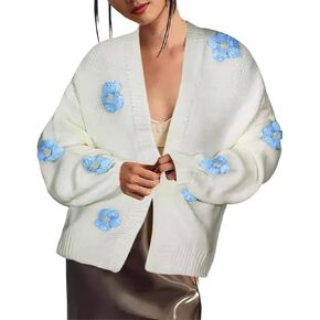 Women Oversized Flower Sweater Cardigan Y2K Knit Chunky Cute 3D Flower Long Sleeve Open Front Cardigan Fall Trendy 2024
