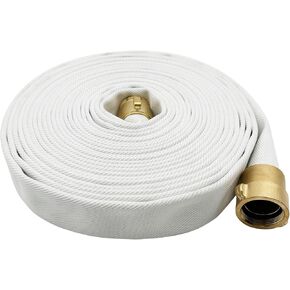 Fire Hose, White, 2 inches x 50' Lay Flat Heavy Duty Backwash/Discharge Hose, NST/NH Brass Connectors (2" NST/NH-50FT)
