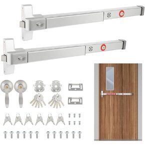 BEAMNOVA Commercial Door Push Bar Panic Exit Device with Alarm Exterior Lever Roller Strike Plate End Cap Lock Key Set for 27.5 to 41 inches Wide Door, Black