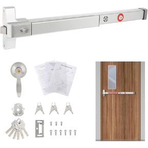 BEAMNOVA Commercial Door Push Bar Panic Exit Device with Alarm Exterior Lever Roller Strike Plate End Cap Lock Key Set for 27.5 to 41 inches Wide Door, Black