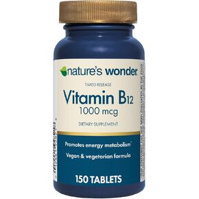 Nature's Wonder Timed Release Vitamin B12 1000 mcg Tablets for Energy Metabolism, 150 Day Supply, 150 Tablets