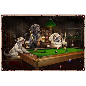 Nostalgia Vintage Retro Funny Dog Art Poster Dogs Playing Pool Metal Sign Decor Tin Vintage Sign for Indoor Outdoor Farmhouse Coffee Shop 12x8 inch