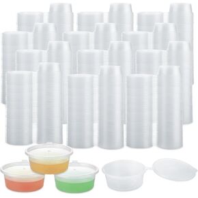 400PCS 4 oz Small Plastic Containers with Lids, Jello Shot Cups with Lids, Disposable Portion Cup BPA Free for Sauce, Condiments, Souffle, Salad Dressing, Medicine or Slime