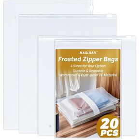 Shirt Bags - 20 PCS Frosted Zipper Bags for Clothes Resealable Bathing Suit Bags for Organizing Ziplock Bags for Clothers Packaging Bag with Vent Holes for T-Shirt Socks Shirt Packaging Bag for Travel
