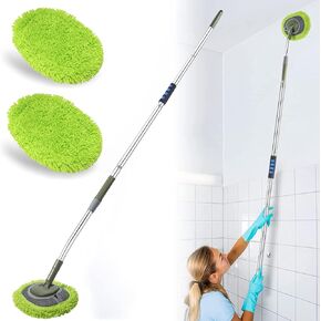 Wall Cleaner, Max 66'' Wall Mop with Long Handle, Ceiling Dust Mop with 15° Labor-Saving Elbow Extension Pole, Baseboard Duster Washer Scrubber, High Reach Window Cleaning Brush, Roof Cleaning Tool-GY