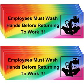 Employees Must Wash Hands Before Returning to Work Sign (Pack of 3), Easy to Mount Vinyl Decal Stickers Self Adhesive Waterproof, Great for Business and Restaurants, 9" x 3", Black and White