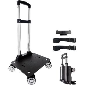 Backpack Trolley Wheeled Cart, Foldable Aluminium Alloy Hand Truck with Edge Guard Base, 4 Spinner Wheels, Luggage Cart with Luggage Strap for Teenagers, Adults, School,Luggage Trolley for Travel