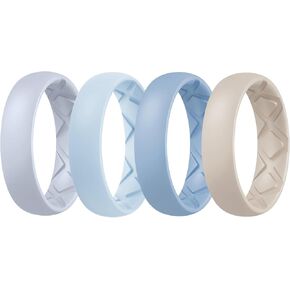 Egnaro Inner Arc Ergonomic Breathable Design, Silicone Rings for Women with half sizes, Women's Silicone Wedding Band，5.5mm Wide-2mm Thick