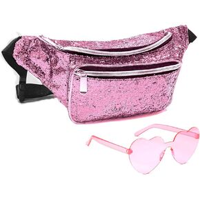 Fanny Pack Holographic with Heart Sunglasses,Waterproof Adjustable Belts Crossbody Waist Bag for Women Men Daily Wear, Bachelor Party