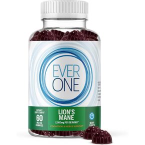Ever One Lions Mane Gummies for Adults - Cognitive and Nerve Support Mushroom Supplement - Vegan, Gelatin Free, Gluten Free, GMO Free - Delicious Berry Flavored Mushroom Gummies for Adults and Teens