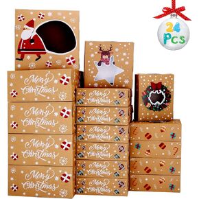 VEYLIN 24 Pack Christmas Cookie Pastry Box Assorted Sizes, Large Holiday Bakery Food Boxes with Window for Gift Gifing Goody Cookie Cupcake Treat