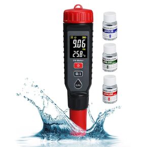 Digital PH Meter with LCD Display, Temperature Measurement, Automatic Calibration, Data Hold & Backlight Alarm – High Accuracy, Auto Shutdown, ℃/℉ Switch, Rechargeable for Water Quality Testing