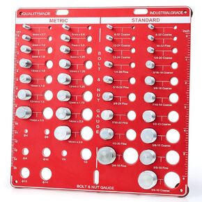 Thread Checker, 42 Nut and Bolt Thread Checker, 15 Metric & 19 Standard & 8 Drill Bit Gauge, Thread Pitch Gauge, Wall-Mountable Bolt Thread Identifier Gauge with Inch & Cm Ruler