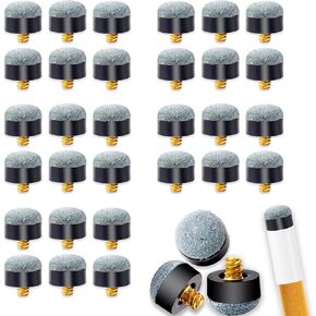 Screw Billiard Pool Cue Tips Replacement 30Pcs 12MM, Leather Screw On Cue Tips Push on Tips Slip on Pool Cue Tips Pool Sticks Accessories for Billiard Replacement Kit