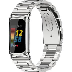 MIJOBS Metal Bands for Fitbit Charge 6 & Fitbit Charge 5, Stainless Steel Strap Adjustable Replacement Wristbands for Charge 6 Women Men