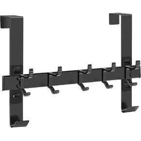 FYY Over The Door Hooks - Heavy Duty Over The Door Towel Rack with 5 Moving Double-Hooks, Over Door Hanger Hooks for Bathroom Bedroom Hanging Clothes, Towels, Hats, Coats, Robe, Bags Black