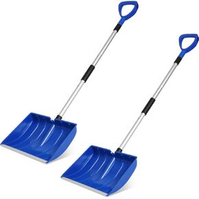 2 Pcs Snow Shovel for Driveway 16 Inch Wide Portable Collapsible Shovel Metal Large Capacity Heavy Duty Shovel with Aluminum D Grip Handle for Home Garage Car Ice Snow Removal(Red)