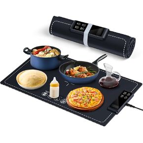 Food Warming Mat - Fast Heating,6Temperature Settings,Rollable,Portable,Silicone Electric Warming Tray,Auto Shut-Off-Versatile Food Warmer for Gatherings,Parties, Everyday Use 24x15-Dark Blue
