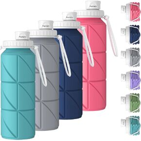2pack Collapsible Water Bottles Reusable Leak Proof Silicone Water Bottle BPA Free Durable Foldable Sports Bottles & straw 23oz Lightweight Bottle for Gym Hiking Biking Camping Travel Bottle