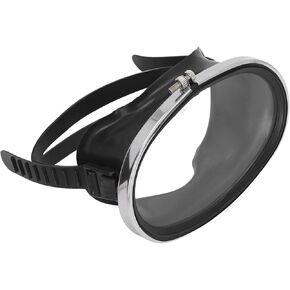 Diving Goggles, HD Tempered Glass PVC Oval Shape Anti Fog Single Lens Goggles for Fisherman Black (L)
