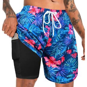 Swimming Trunks for Men Board Shorts Swimwear Quick Dry Beach Shorts with Zipper Pockets 7 Inch Mens Swimsuit Trunks