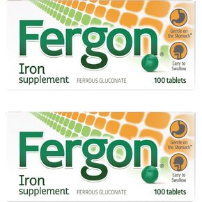 Fergon High Potency Iron Supplement Tablets, 100 Count, Pack of 2