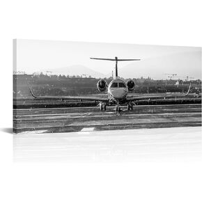 AoArtWZ Black and White Airplane Canvas Wall Art Parked Aircraft at Airport Picture Print Artwork for Home Decor Framed 20"x48"