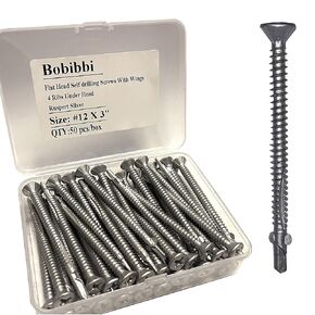Flat Head Self Drilling Wood to Metal Screws #12 X 3" 50 Pcs Self Tapping Screw with Wings