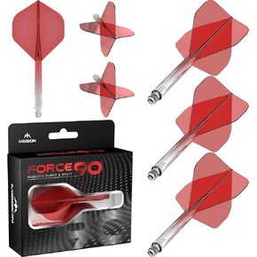 Mission Darts Force 90 | Integrated Precision Moulded Dart Flight and Shaft System, Pack of 3 Professional Highly Durable Combined Dart Flights and Stems | Standard No.2 (Red Gradient, Medium)