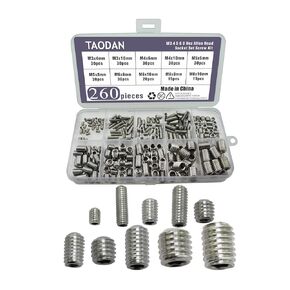 TAODAN 260PCS M3/4/5/6/8 Screw Assemblies Screw Kit 304 Stainless Steel Hexagon Socket Set Screw Suitable for Door Handle Tap Lamp and Knob Repair