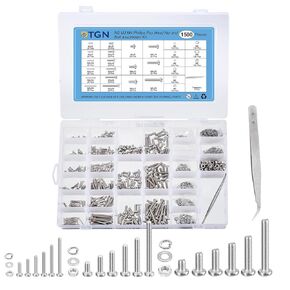 1500Pcs Nuts and Bolts Assortment Kit, M2 M3 M4 Phillips Pan Head Machine Screws, 304 Stainless Steel Metric Machine Screws Assortment Kit with Washers and Tweezers