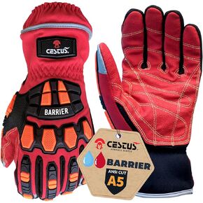 Cestus Deep III Barrier, Waterproof Firefighter Extrication Gloves for Rescue Work, ANSI A5 Cut Resistant Impact Gloves