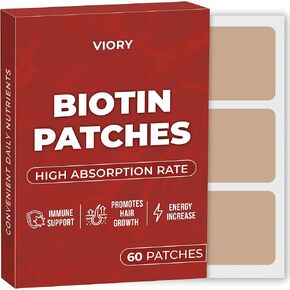 VIORY Biotin Patches (Pack of 60) - 100% Natural Patch for Women and Men - Energy, Focus & Body Support - Enhanced Formula