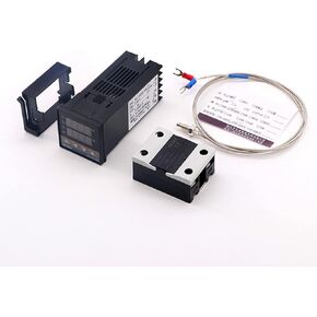 Temperature Controller Kit, Digital PID Temperature Conrol System - 0-1300℃ Thermostat + M6 Threaded K Thermocouple + 40A SSR Solid State Relay, for Home Brewing, Oven, Dryer