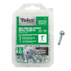 Teks 21340 Screw, 12 Thread, 1 in L, Coarse Thread, Hex Drive, Self-Drilling, Self-Tapping Point, Steel, Zinc, 100 PK - pack of 100
