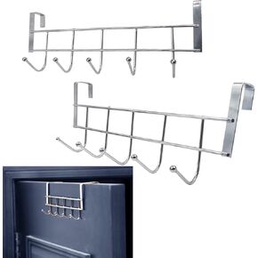 2pcs 2-1/8" Door Width 5-Hook Door Hooks, Over The Door Hook Door Towel Rack Kitchen Door Rack Hook Stainless Steel Shower Door Hook Organizer for Kitchen Home Office,Cutlery