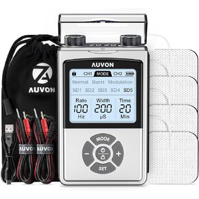 AUVON Rechargeable TENS Unit Muscle Stimulator for Back Pain Relief, 600 mAh Battery TENS Machine with 8 Customizable Modes, Stim Machine for Shoulder & Neck Pain Relief, Nerve Pain Relief, 4 Pads