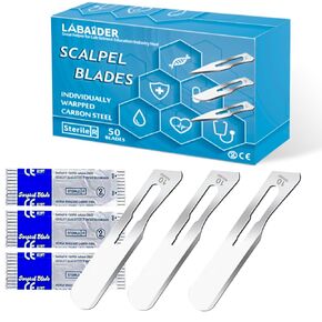 Surgical Grade Blades #10 50pcs Sterile Scalpel Blades Individually Wrapped, with Storage Case, for Biology Lab Anatomy, Practicing Cutting, Medical Student, Sculpting, Repairing (#10, 50)